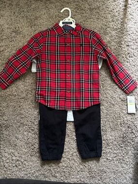 Nautica Red and Black Plaid Button-Front Shirt
